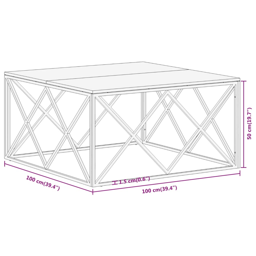 Table basse argenté inox et bois de récupération massif - XIOS