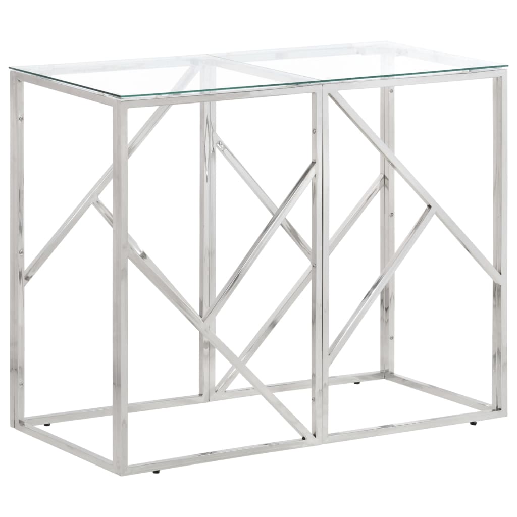 Table console argenté acier inoxydable et verre trempé XIOS