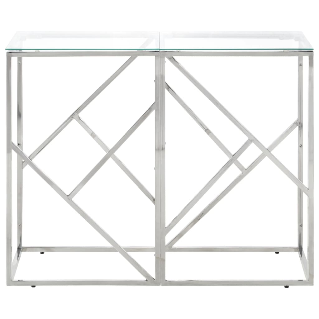 Table console argenté acier inoxydable et verre trempé XIOS