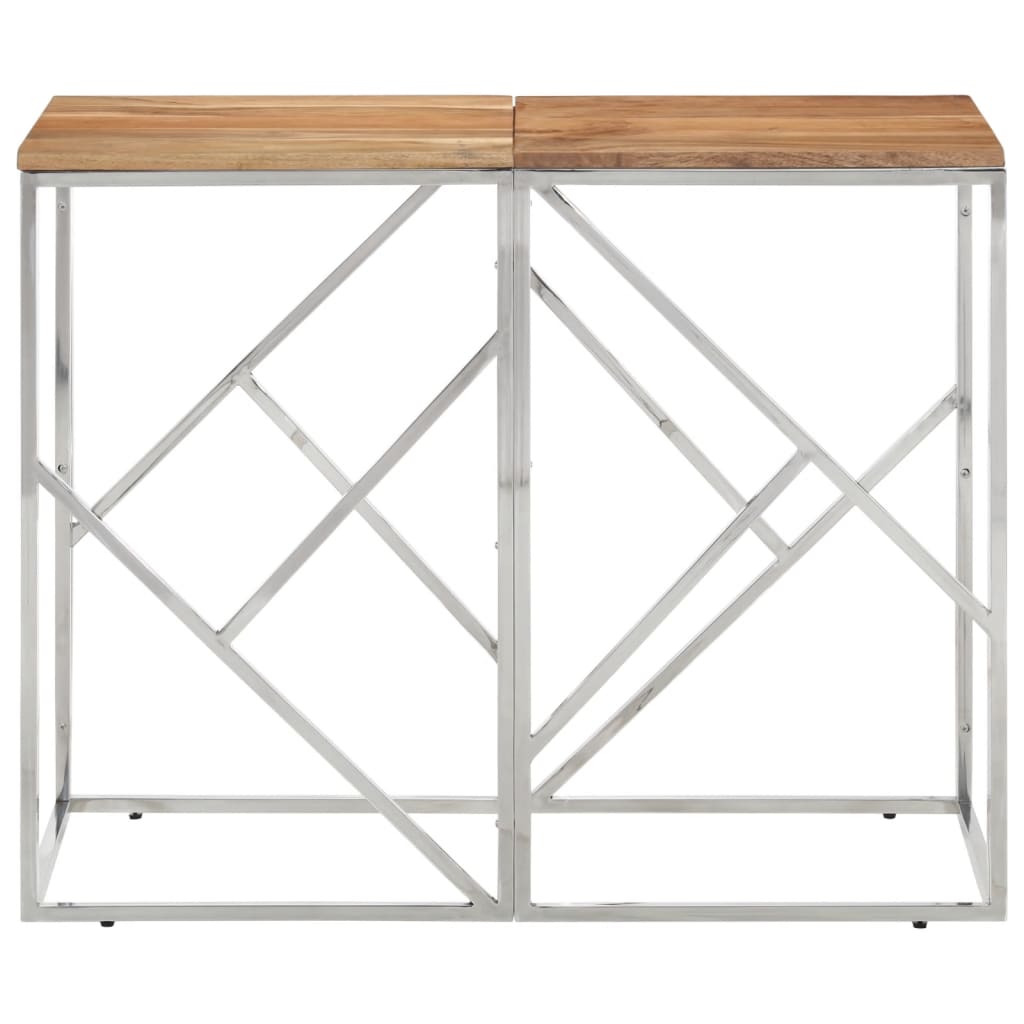 Table console argenté acier inoxydable et bois massif d'acacia - XIOS