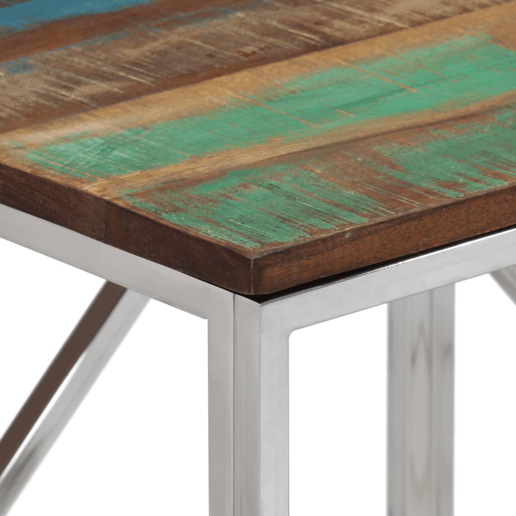 Table console argenté acier inoxydable/bois massif récupération - XIOS