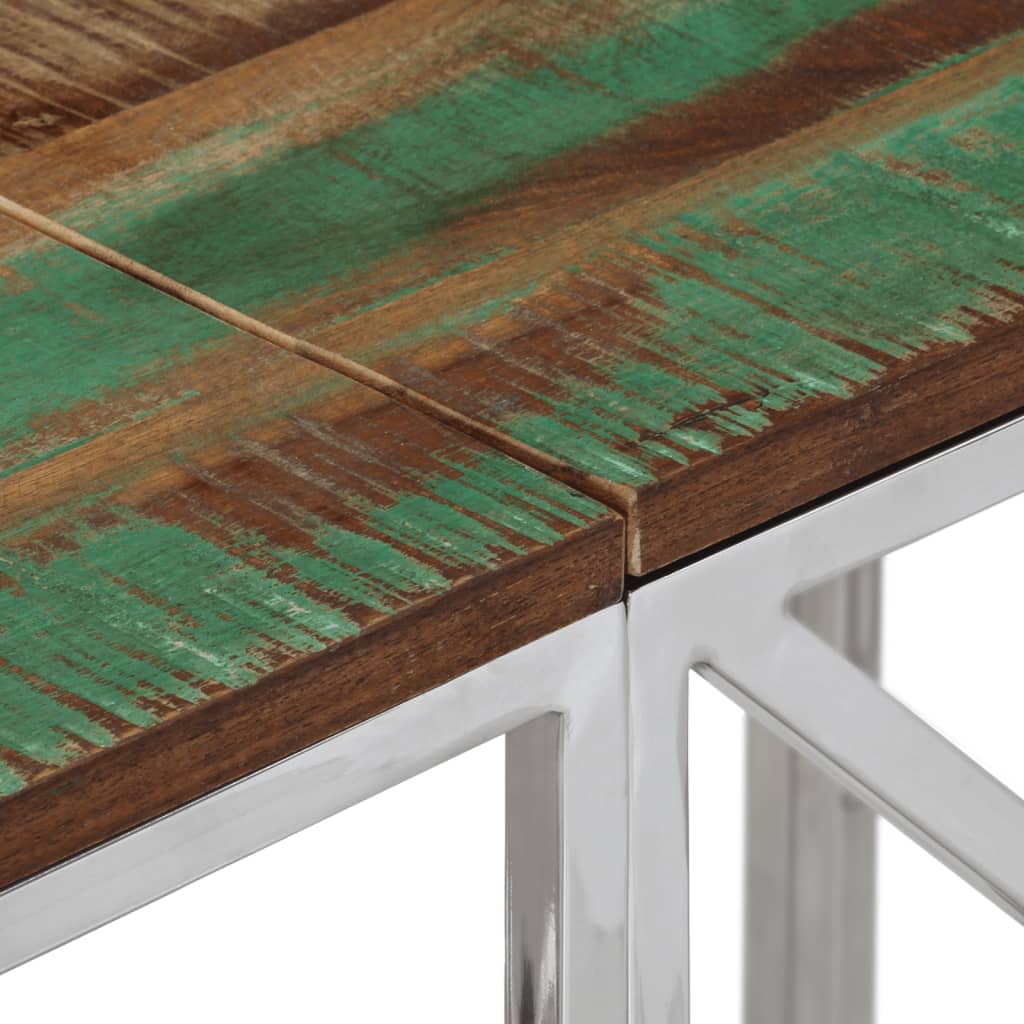 Table console argenté acier inoxydable/bois massif récupération - XIOS
