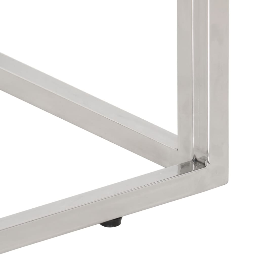 Table console argenté acier inoxydable/bois massif récupération - XIOS