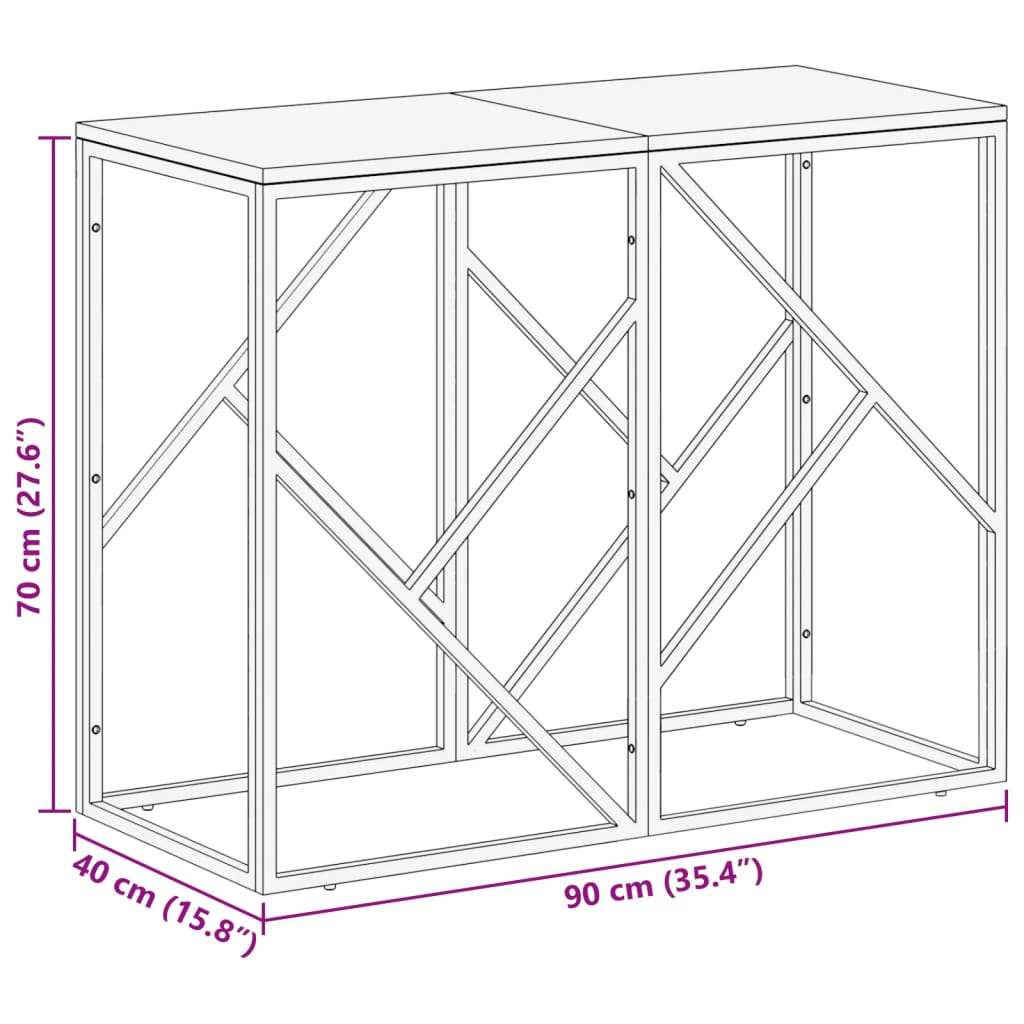 Table console argenté acier inoxydable/bois massif récupération - XIOS