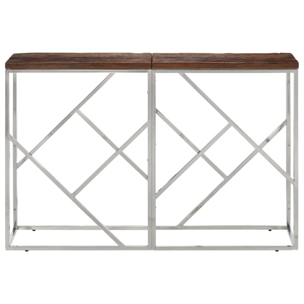 Table console argenté acier inoxydable et bois de mélèze massif - XIOS