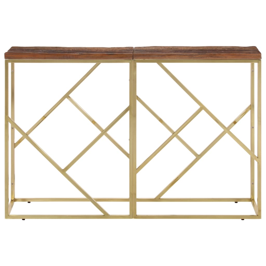 Table console doré acier inoxydable et bois de mélèze massif - XIOS