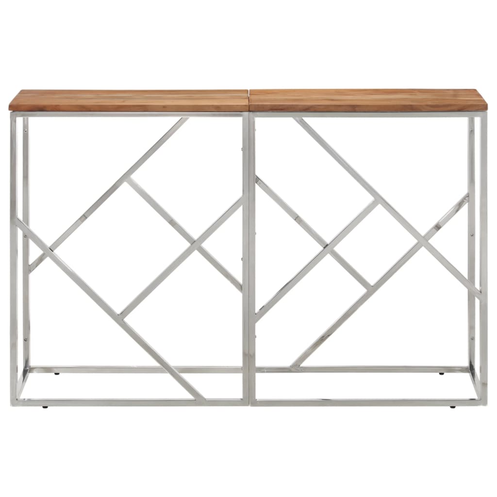 Table console argenté acier inoxydable et bois massif d'acacia - XIOS