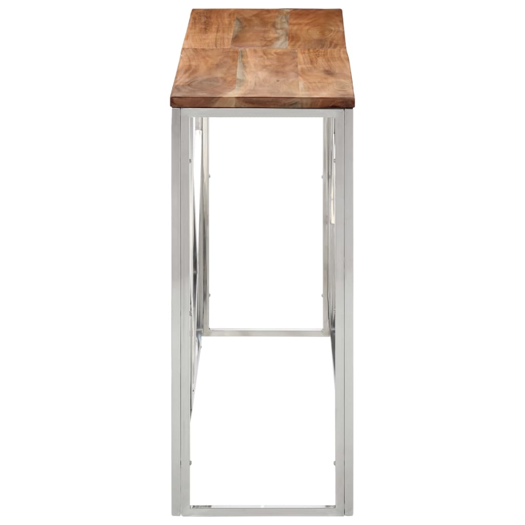 Table console argenté acier inoxydable et bois massif d'acacia - XIOS