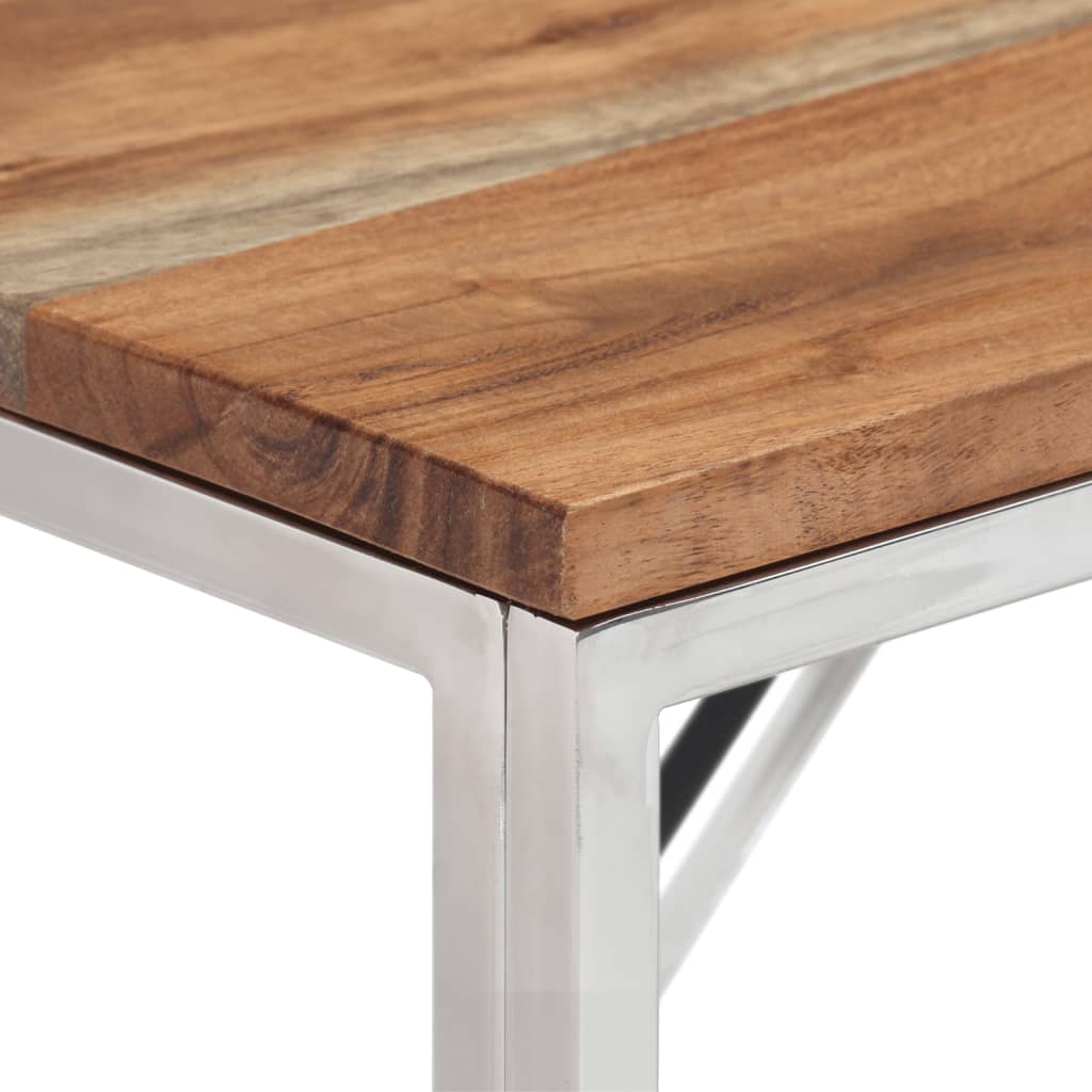 Table console argenté acier inoxydable et bois massif d'acacia - XIOS