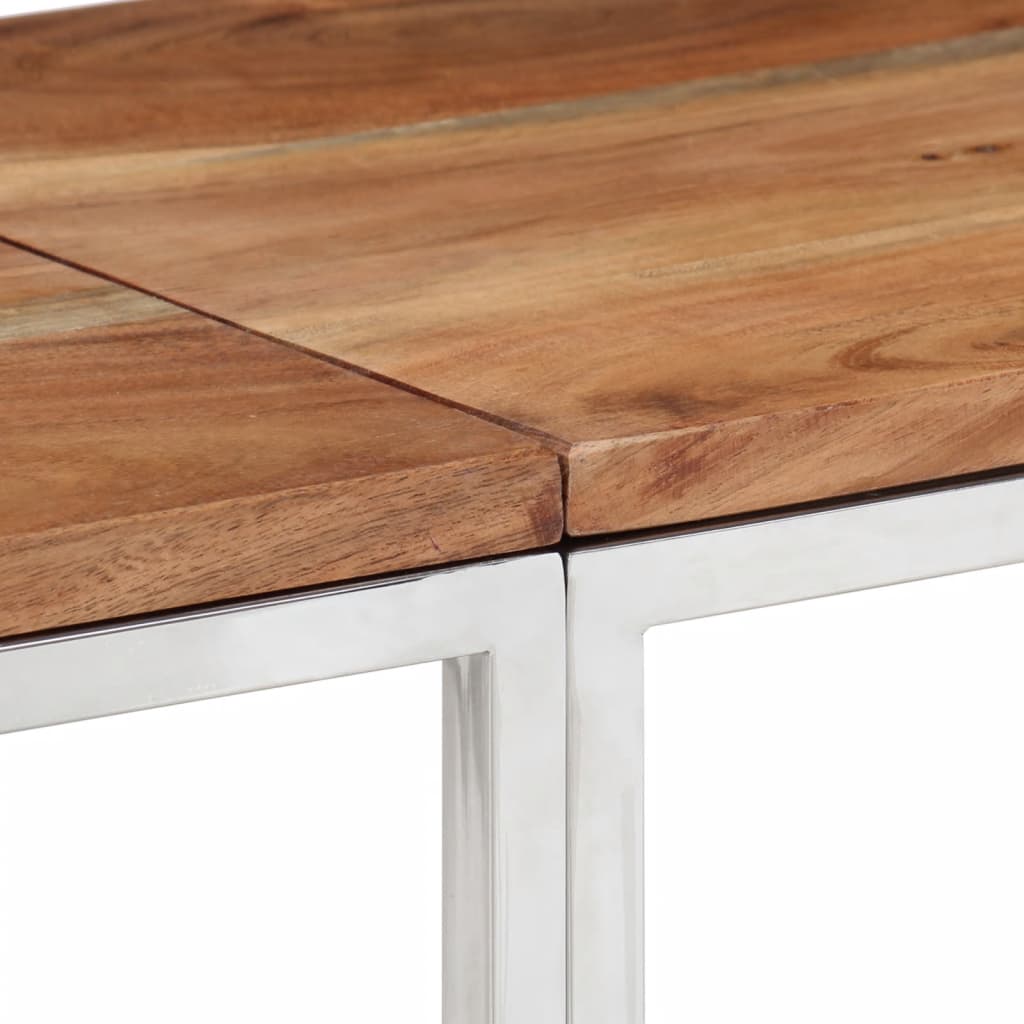 Table console argenté acier inoxydable et bois massif d'acacia - XIOS