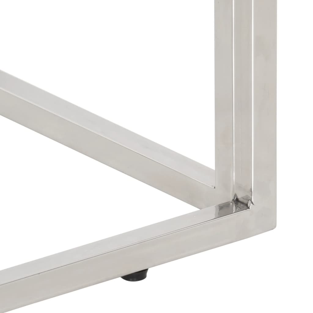 Table console argenté acier inoxydable et bois massif d'acacia - XIOS