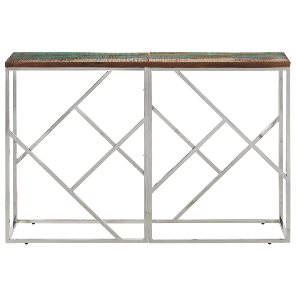 Table console argenté acier inoxydable/bois massif récupération - XIOS