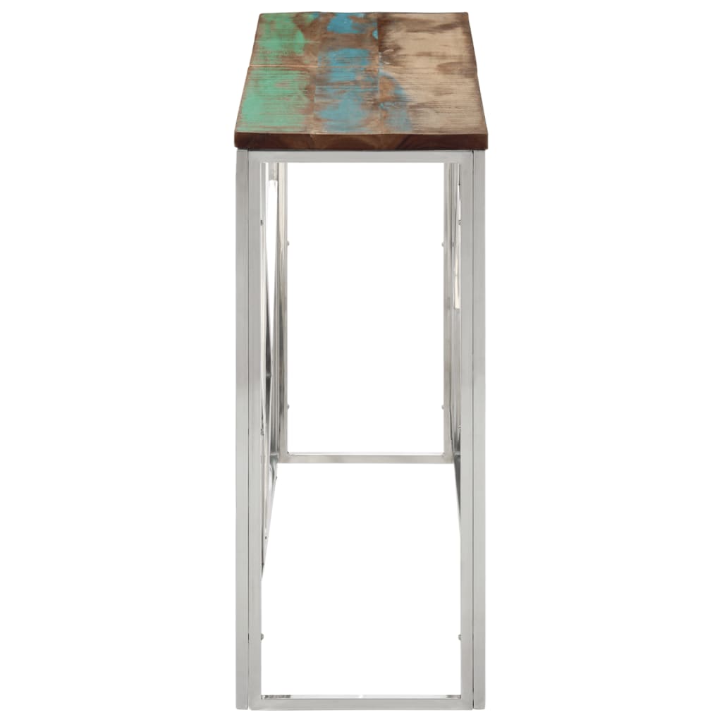 Table console argenté acier inoxydable/bois massif récupération - XIOS