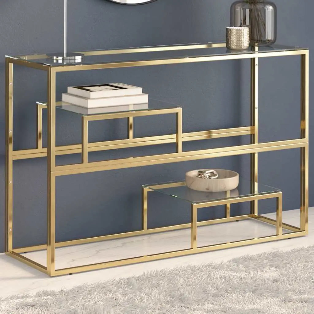 Table console doré acier inoxydable et verre trempé - XIOS