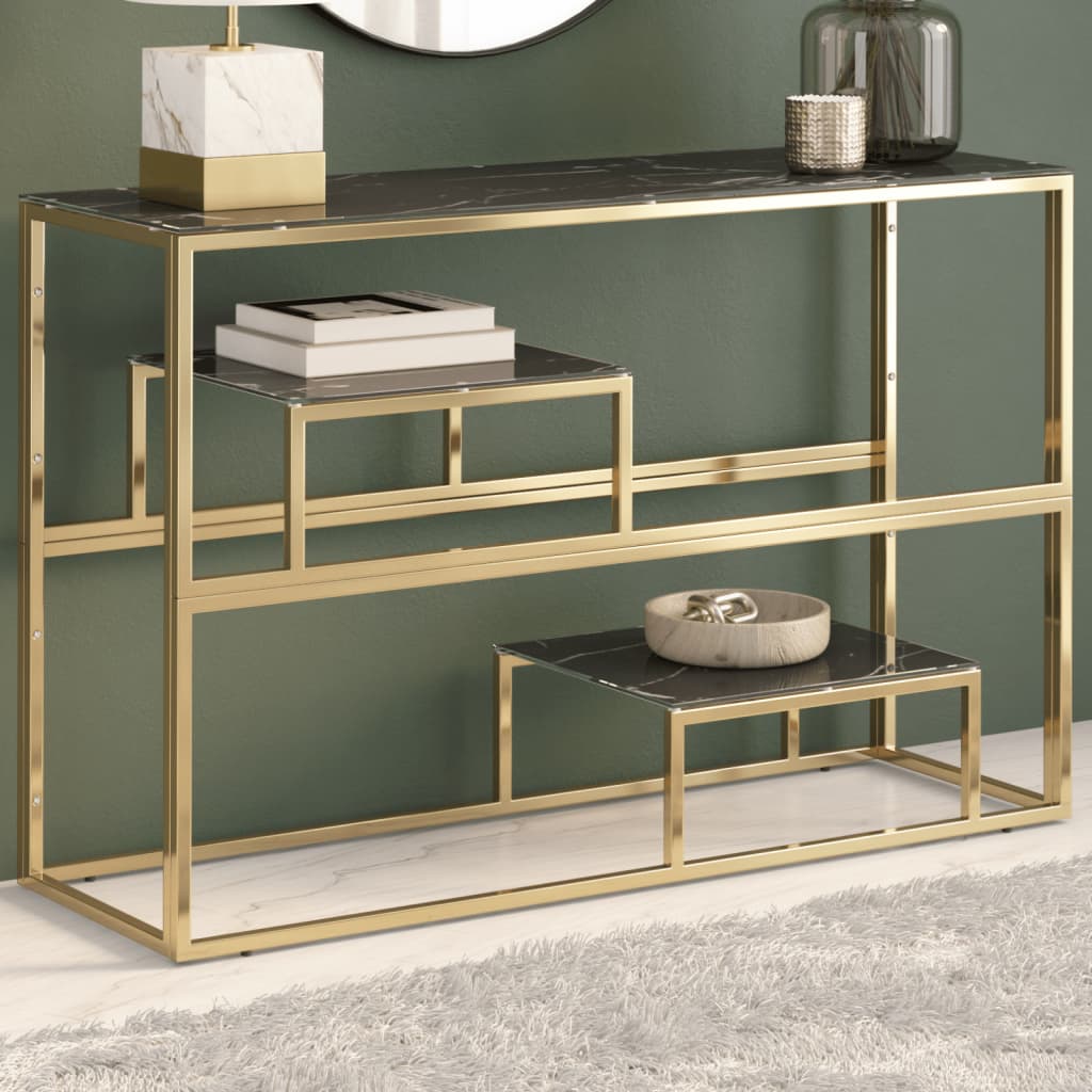 Table console doré acier inoxydable et verre trempé Tables console vidaXL