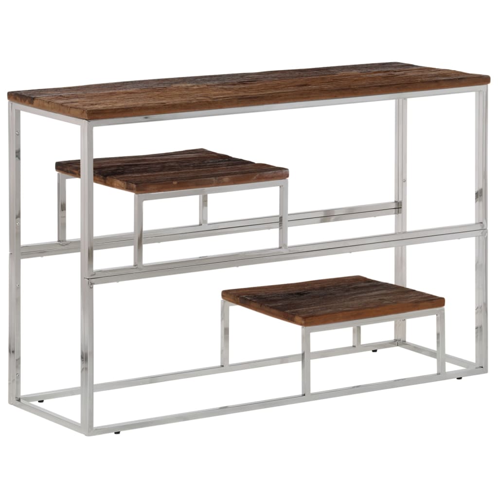 Table console argenté inox et bois de mélèze massif - XIOS