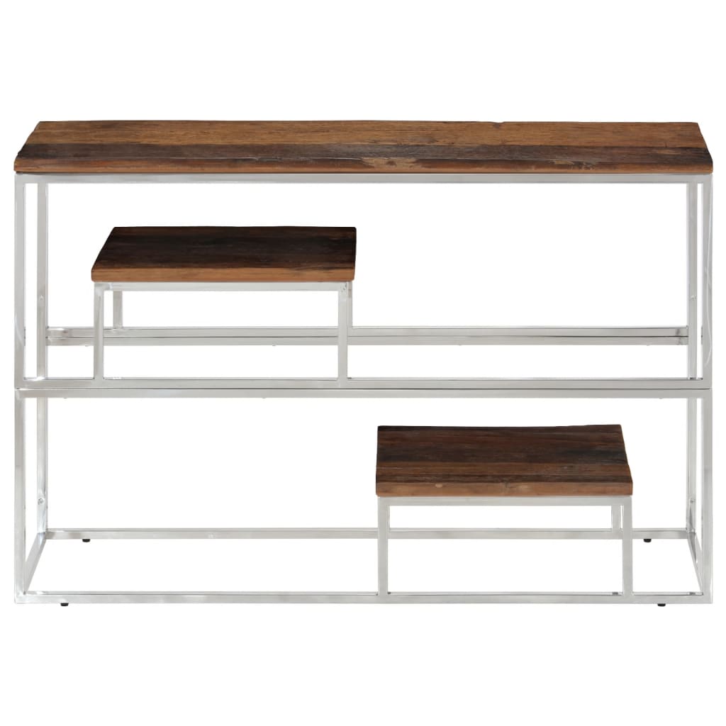 Table console argenté inox et bois de mélèze massif - XIOS