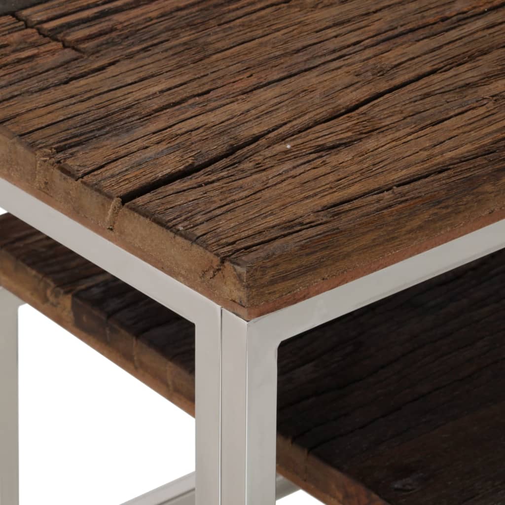 Table console argenté inox et bois de mélèze massif - XIOS