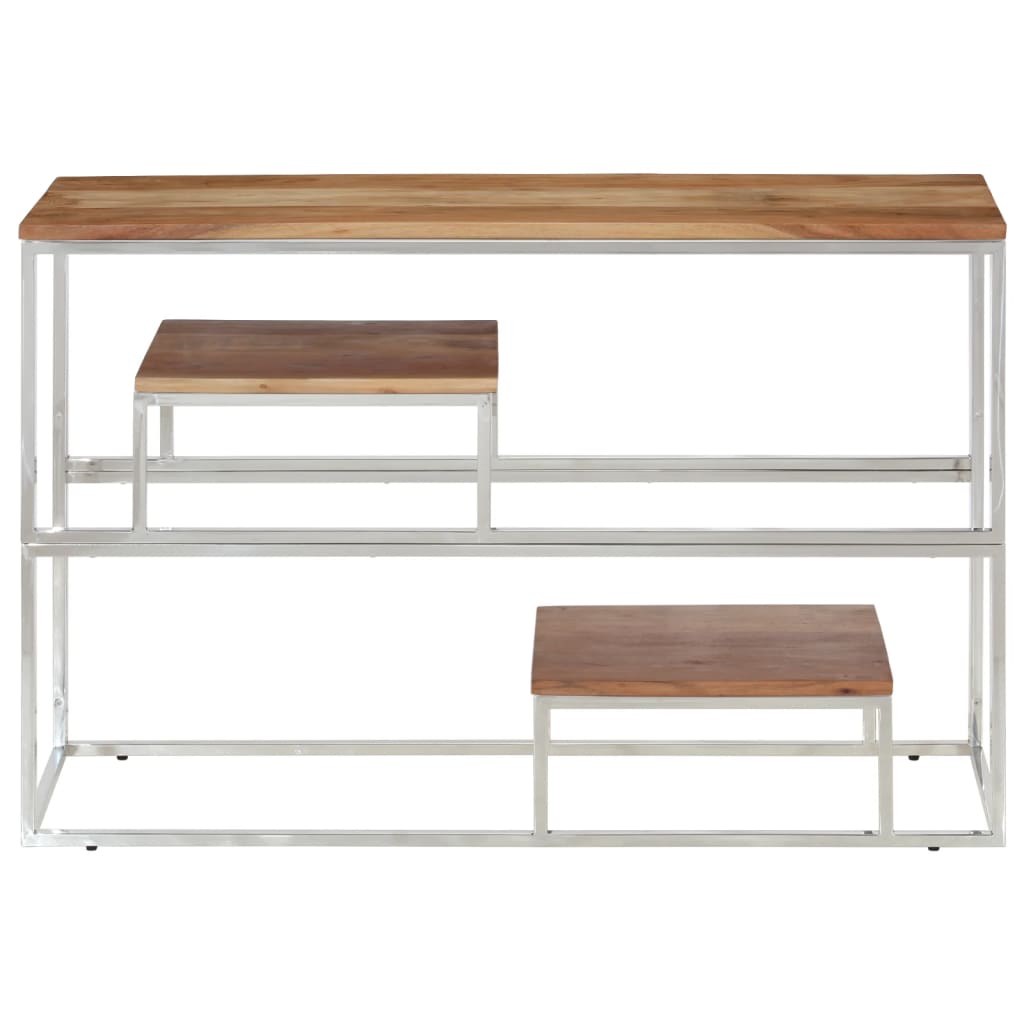 Table console argenté acier inoxydable et bois massif d'acacia - XIOS
