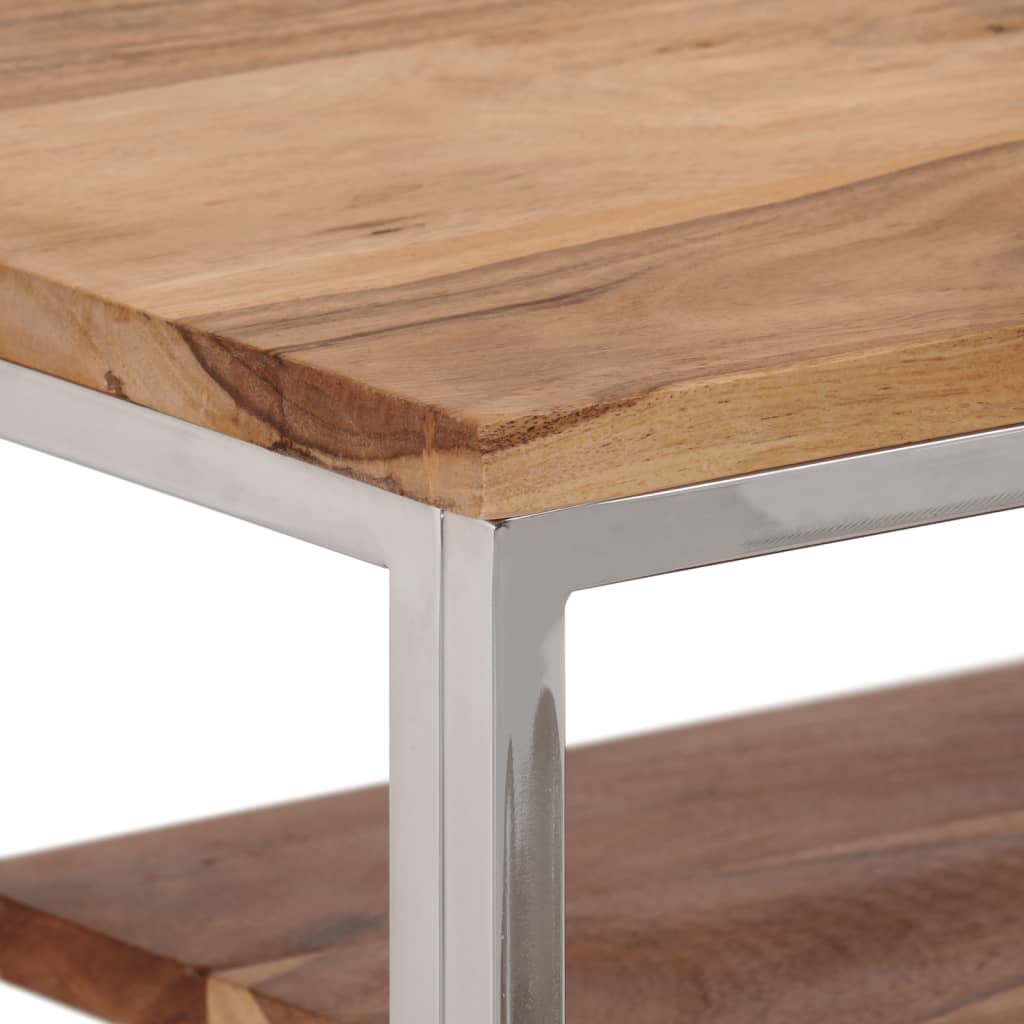 Table console argenté acier inoxydable et bois massif d'acacia - XIOS