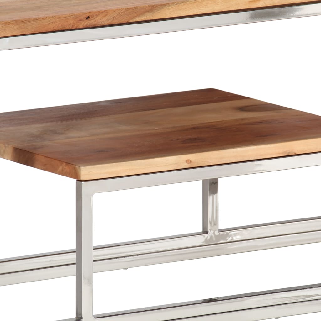 Table console argenté acier inoxydable et bois massif d'acacia - XIOS