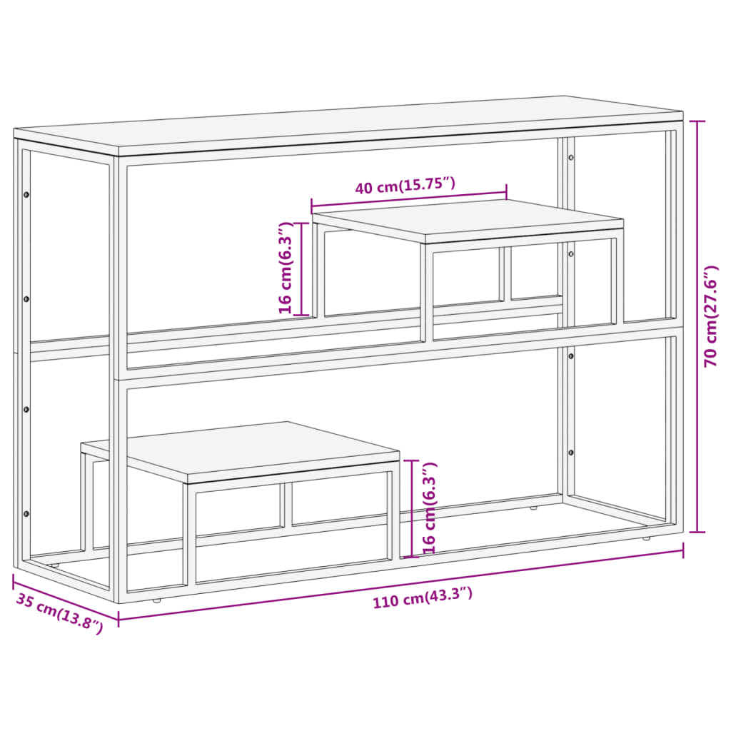 Table console argenté inox et bois de récupération massif - XIOS
