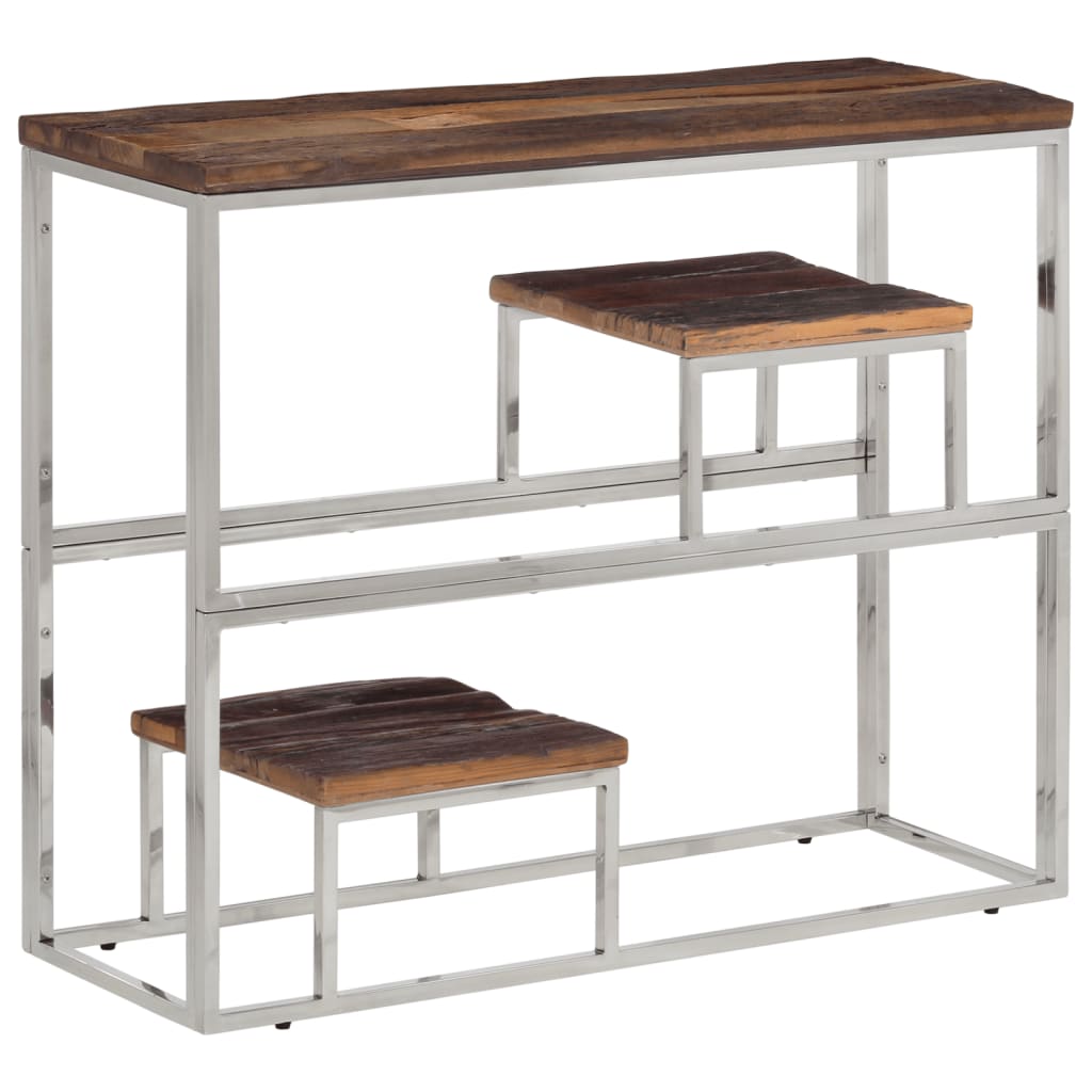 Table console argenté acier inoxydable et bois de mélèze massif - XIOS