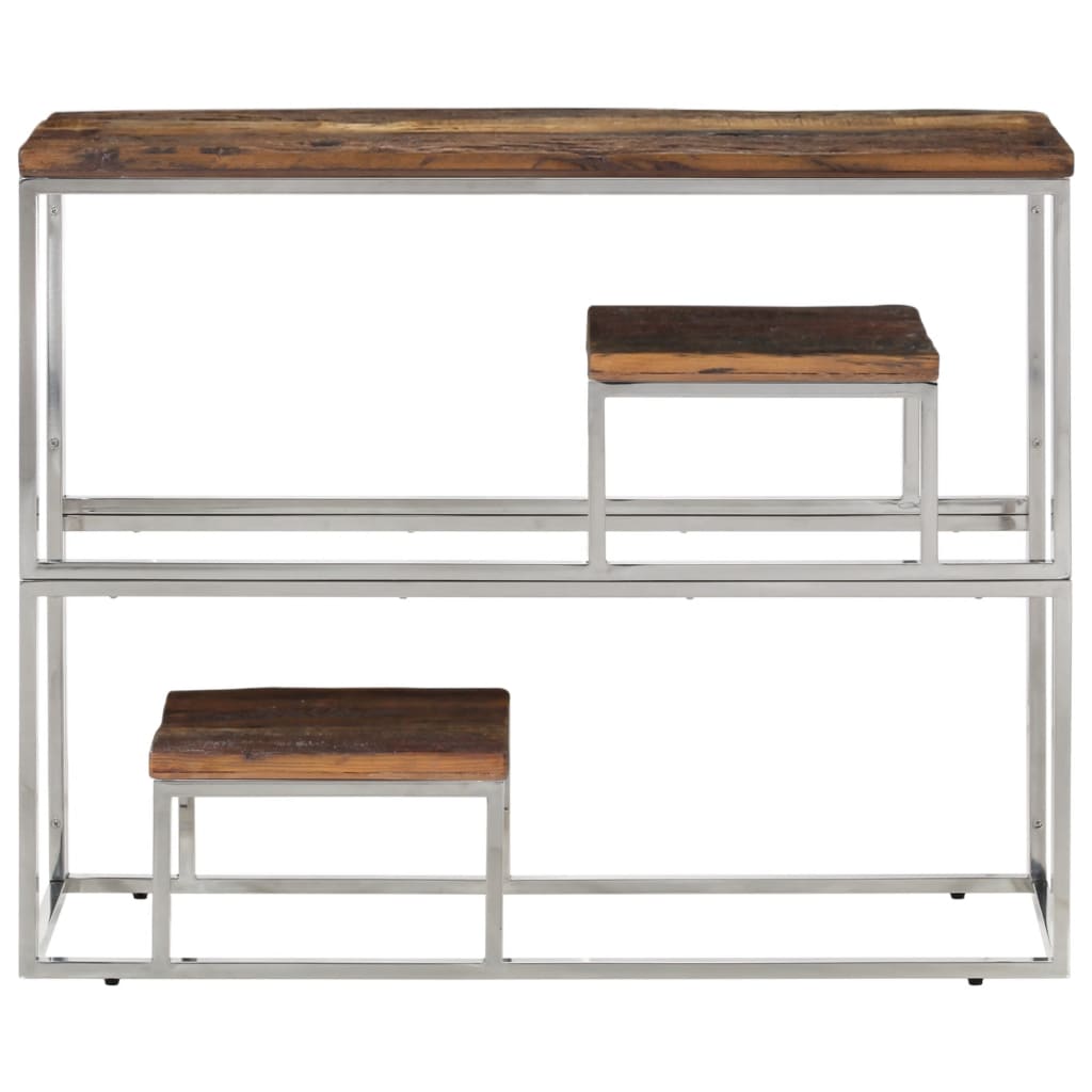 Table console argenté acier inoxydable et bois de mélèze massif - XIOS