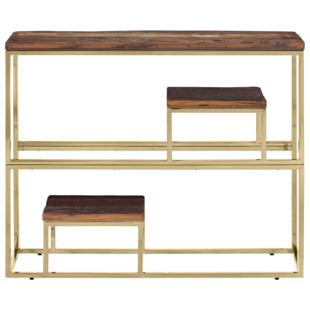 Table console doré acier inoxydable et bois de mélèze massif - XIOS