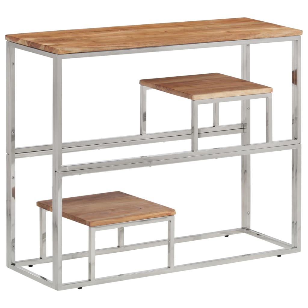 Table console argenté acier inoxydable et bois massif d'acacia - XIOS