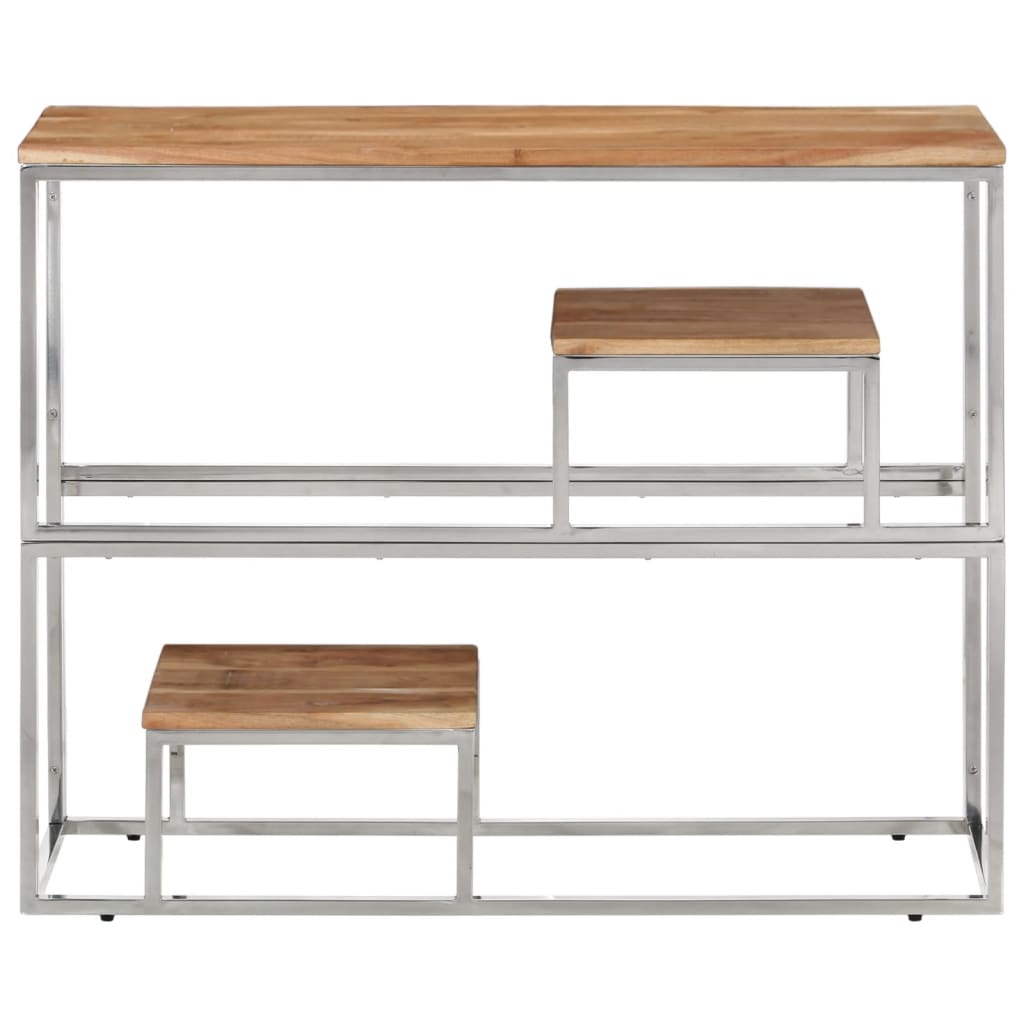 Table console argenté acier inoxydable et bois massif d'acacia - XIOS