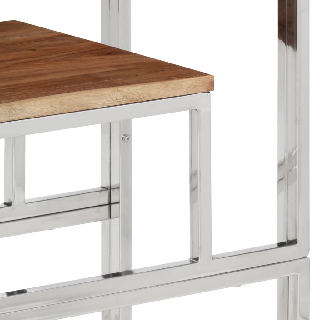 Table console argenté acier inoxydable et bois massif d'acacia - XIOS