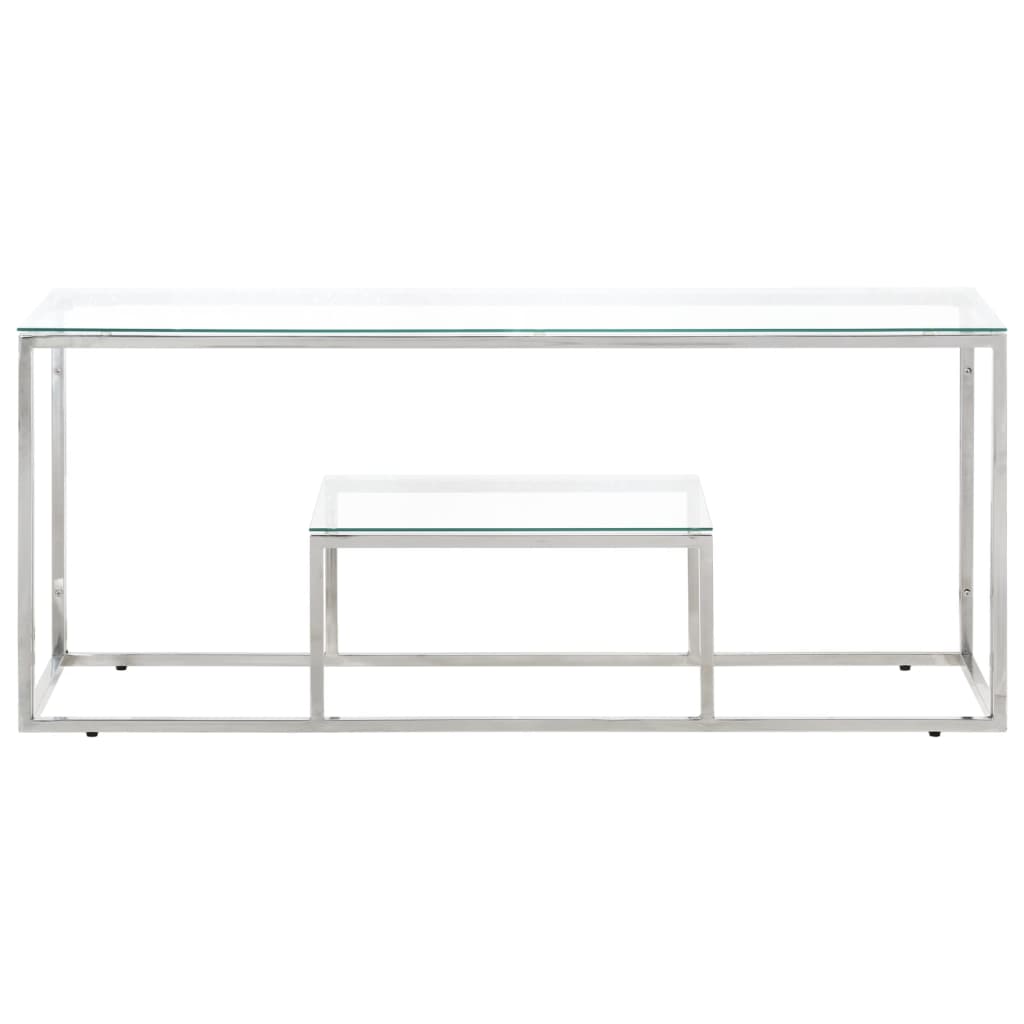 Table basse argenté acier inoxydable et verre trempé - XIOS