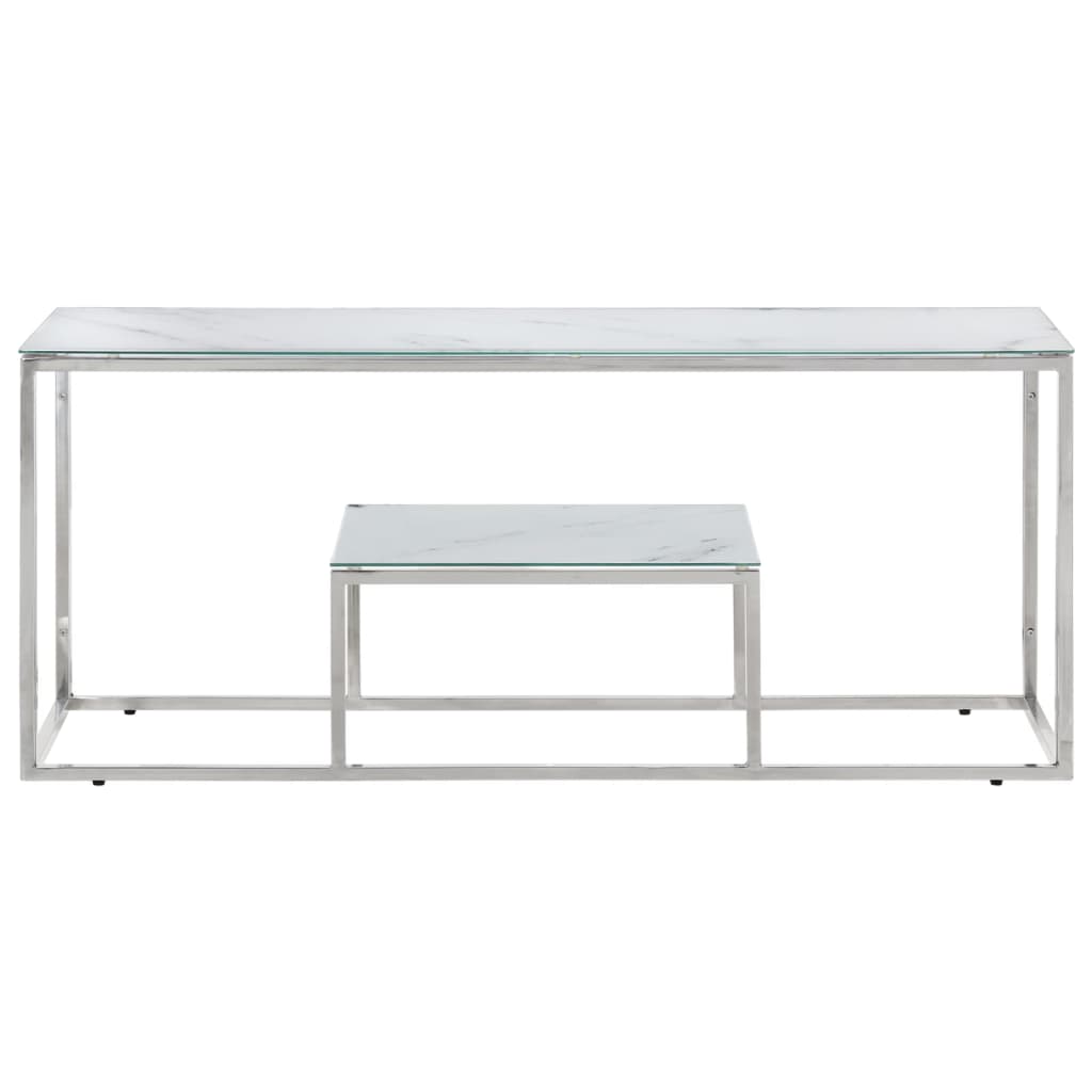 Table basse argenté acier inoxydable et verre trempé - XIOS