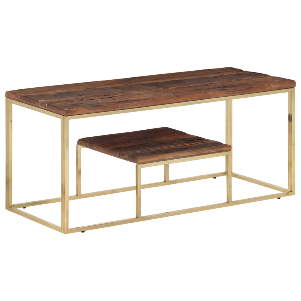 Table basse doré acier inoxydable et bois de mélèze massif - XIOS