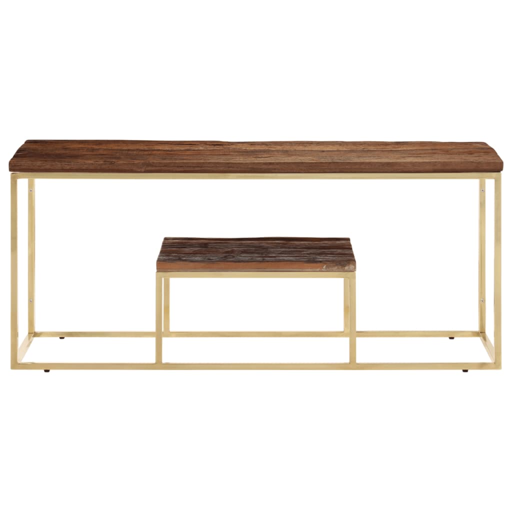 Table basse doré acier inoxydable et bois de mélèze massif - XIOS