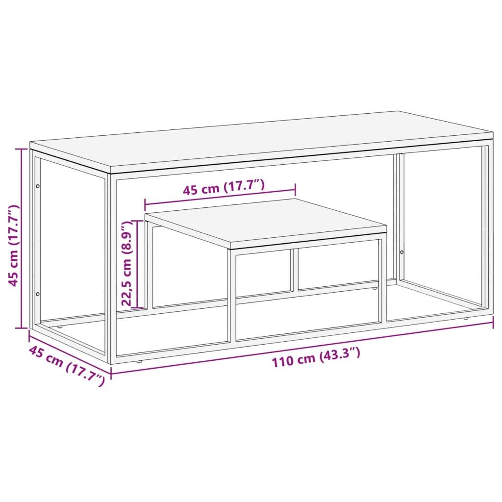 Table basse argenté acier inoxydable et bois massif d'acacia - XIOS