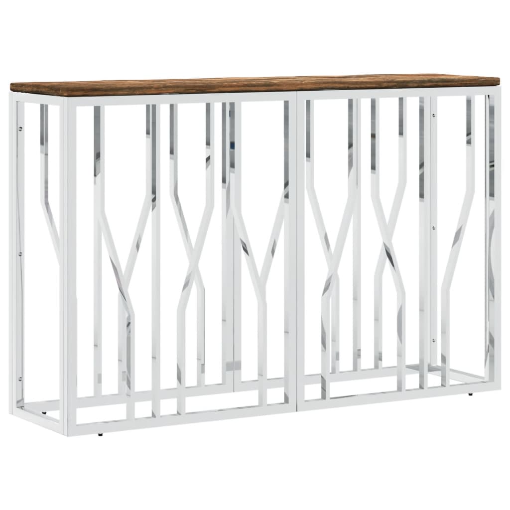 Table console acier inoxydable et bois massif de récupération - XIOS