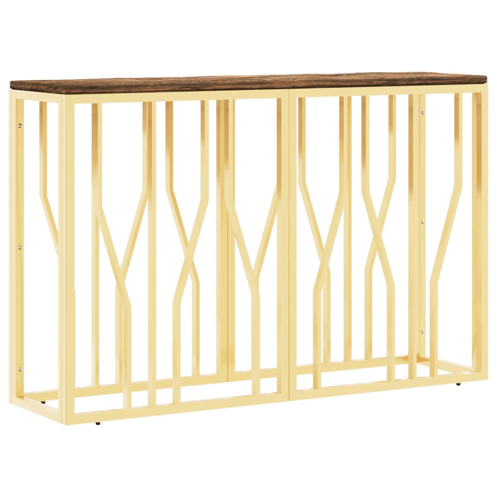 Table console doré acier inoxydable et bois massif récupération - XIOS