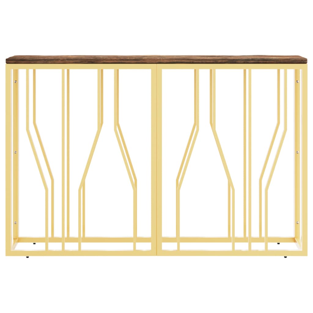 Table console doré acier inoxydable et bois massif récupération - XIOS