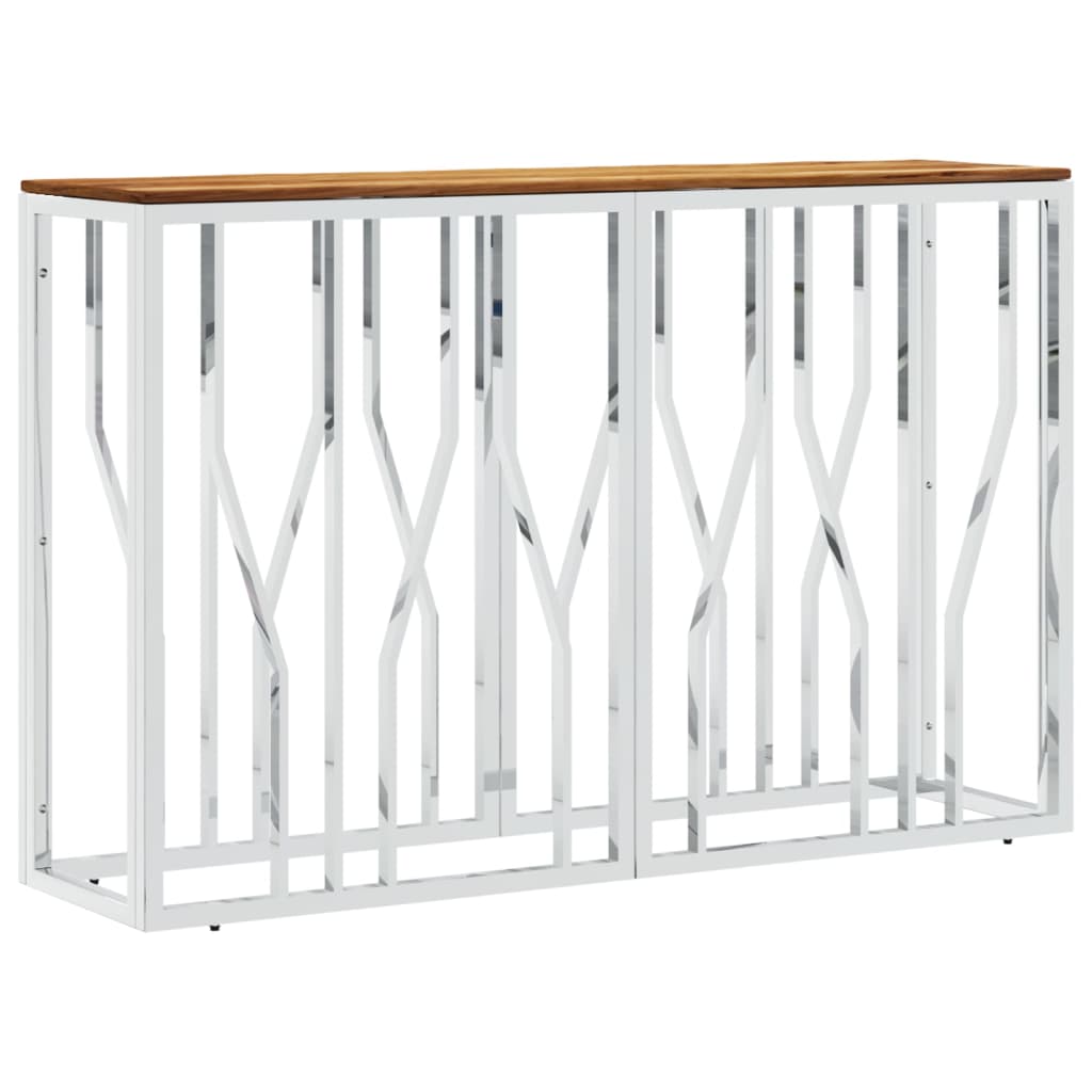 Table console argenté acier inoxydable et bois massif d'acacia - XIOS