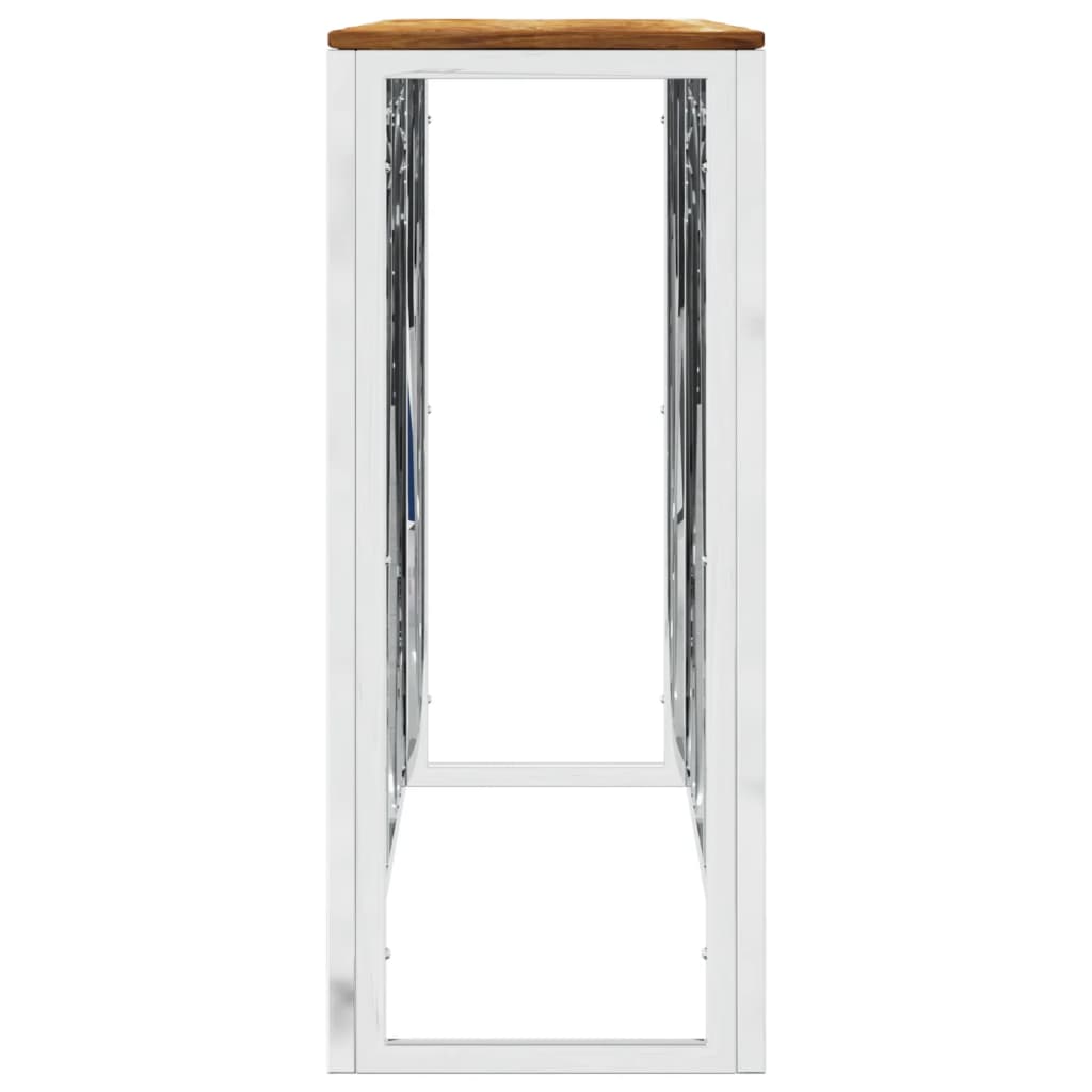 Table console argenté acier inoxydable et bois massif d'acacia - XIOS