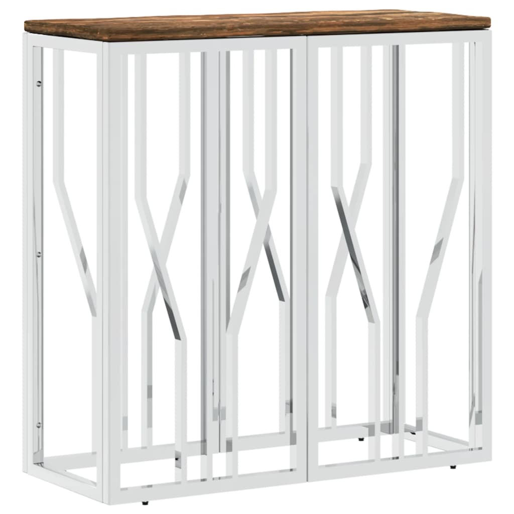 Table console argenté acier inoxydable/bois massif récupération - XIOS