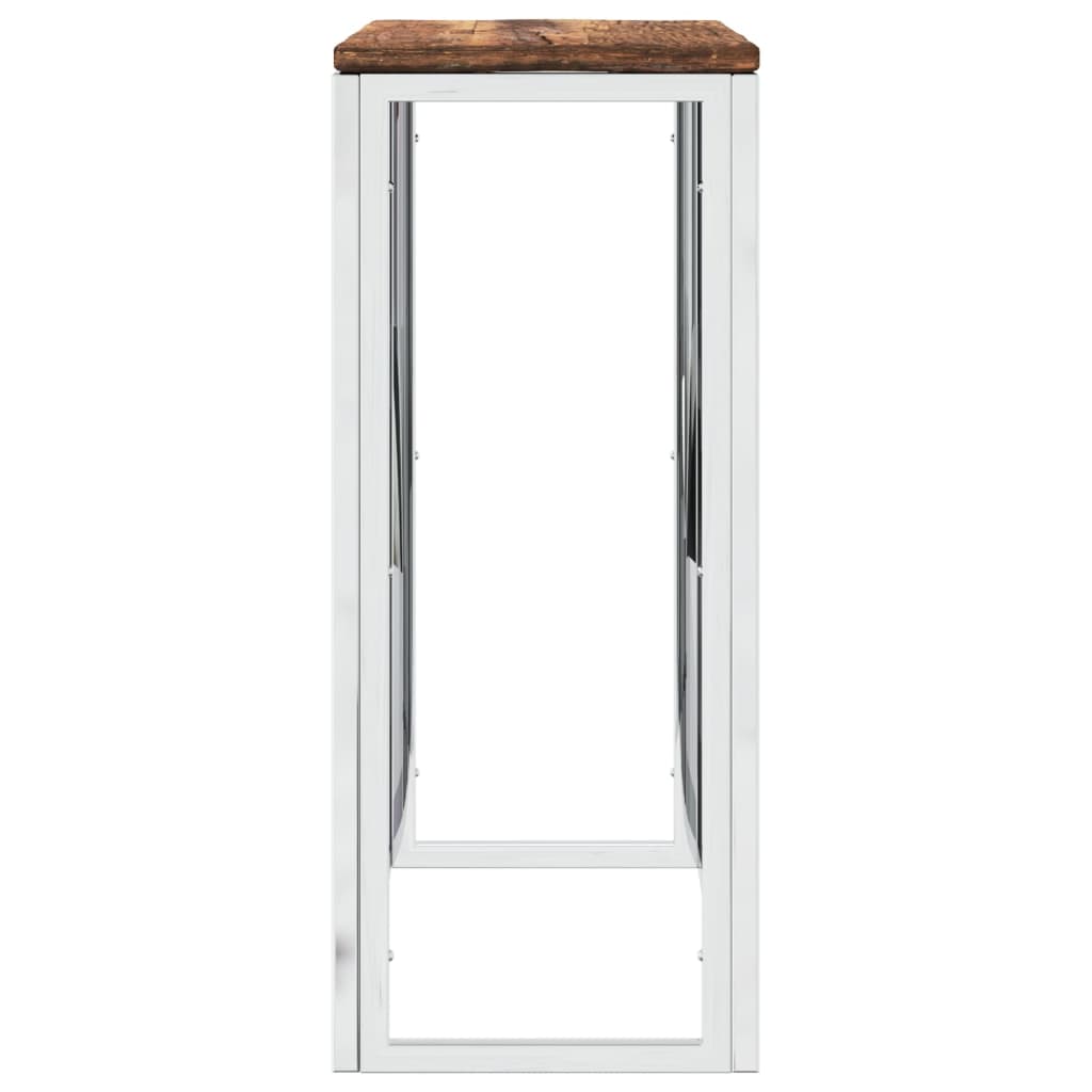 Table console argenté acier inoxydable/bois massif récupération - XIOS