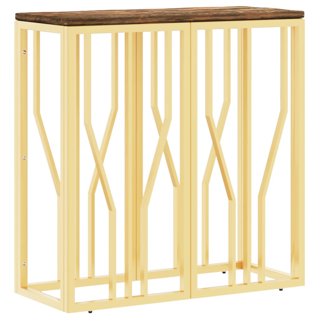 Table console doré acier inoxydable et bois massif récupération - XIOS