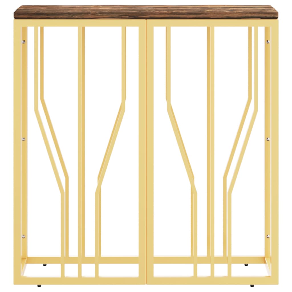 Table console doré acier inoxydable et bois massif récupération - XIOS