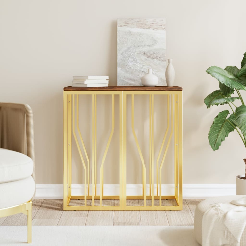 Table console doré acier inoxydable et bois massif récupération - XIOS