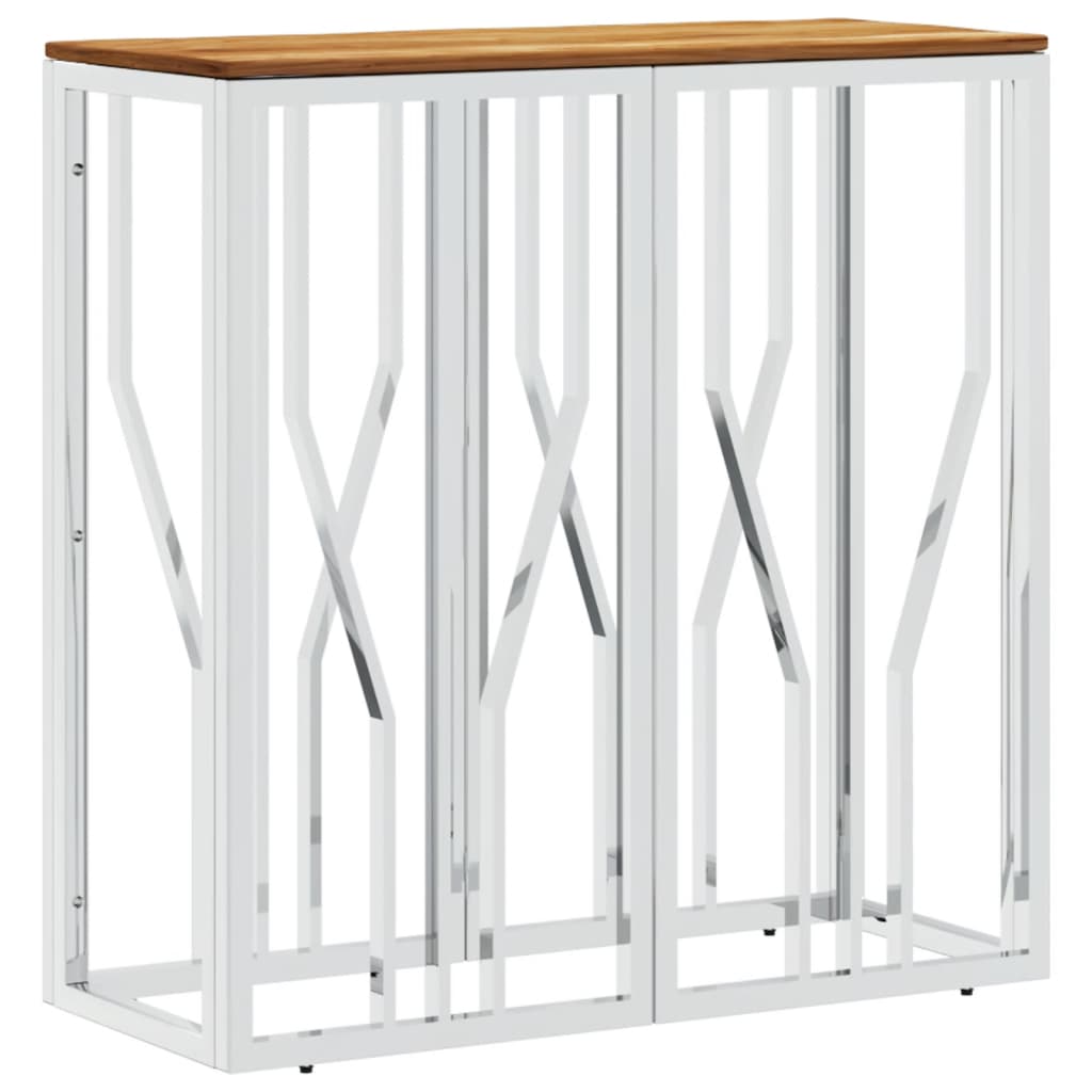 Table console argenté acier inoxydable et bois massif d'acacia - XIOS