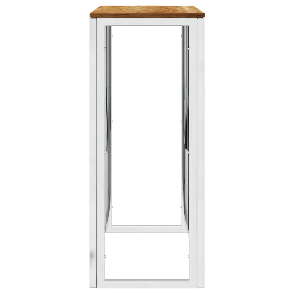 Table console argenté acier inoxydable et bois massif d'acacia - XIOS