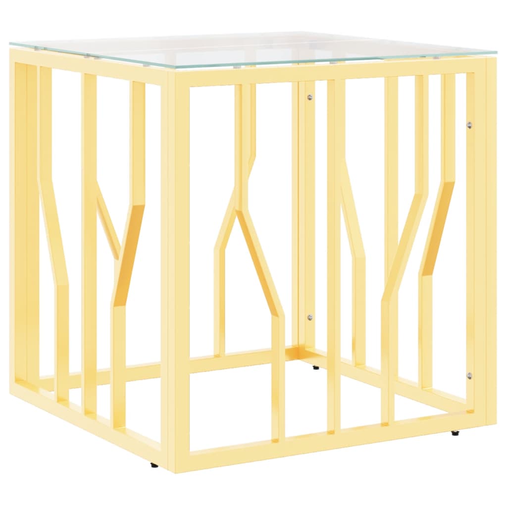 Table basse doré 50x50x50 cm acier inoxydable et verre - XIOS